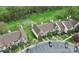 Aerial view of townhomes with parking, manicured landscaping, and lush greenery at 8221 Pineville Matthews Rd # A, Charlotte, NC 28226