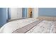 Bright bedroom featuring two beds, soft blue walls and an open door at 121 Talbert Town Loop, Mooresville, NC 28117