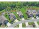 A picturesque aerial view of homes backing onto a beautiful pond and lush green spaces in a well-kept neighborhood at 1231 Restoration Dr, Marvin, NC 28173