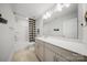 Modern bathroom with single vanity, decorative mirror, and tiled shower-tub with curtain at 235 Boxelder Rd, Clover, SC 29710