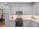 Modern kitchen with sleek grey cabinets, stainless steel appliances, and a white subway tile backsplash at 2401 Euclid Ave, Charlotte, NC 28203