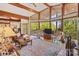Spacious living room featuring a cozy fireplace, wood floors, and lots of light from large windows at 3605 Ridgetop Rd, Sherrills Ford, NC 28673