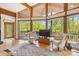 Bright living room with lots of windows looking out to the lush forest at 3605 Ridgetop Rd, Sherrills Ford, NC 28673