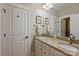 Well-lit bathroom with a double sink vanity, granite countertop, and decorative mirrors at 727 Bluff Loop Rd, Rock Hill, SC 29730