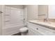 Clean bathroom featuring a tub and shower combination, vanity with countertop, and toilet at 115 Frances St, Salisbury, NC 28147