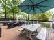 Outdoor deck with seating and umbrella table for relaxing and enjoying outdoor meals at 1310 Woodland Dr, Charlotte, NC 28205