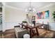 Inviting home office with a large wood desk, modern lighting, and vibrant artwork at 2065 Taney Way, Indian Land, SC 29707