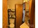 Compact bathroom featuring a toilet, sink, and linen storage at 207 Deer Park Rd, Mount Gilead, NC 27306
