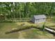 Landscaped backyard with shed and fire pit, providing a serene outdoor space at 216 Dewars Dr, Rock Hill, SC 29730