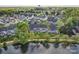 Scenic aerial view of townhouse community, showcasing lush landscaping, serene lake views, and waterside walking paths at 4011 Fenworth Ct, Fort Mill, SC 29715