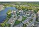 Aerial view featuring a townhouse, serene lake, swimming pool, and community amenities amidst lush greenery at 4011 Fenworth Ct, Fort Mill, SC 29715