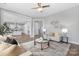 Open-concept living room with hardwood floors, a modern sofa, and an adjacent kitchen at 4036 Meadowview Hills Dr # 7, Charlotte, NC 28269