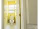 Powder room featuring a toilet, small window and yellow walls at 6123 Glen Manor Dr, Charlotte, NC 28269