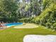 Backyard with a pool, putting green and sand trap for recreational fun at 6123 Glen Manor Dr, Charlotte, NC 28269