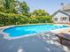Sparkling blue pool with lush landscaping in a private backyard setting at 6123 Glen Manor Dr, Charlotte, NC 28269