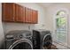 Well-equipped laundry room with sleek, modern appliances, wooden cabinets, and natural light at 7117 Chadwyck Farms Dr, Charlotte, NC 28226