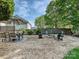 This backyard includes a patio set and fire pit area, perfect for relaxation and entertaining at 8140 Laurel Run Dr, Charlotte, NC 28269