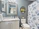 This bathroom includes a vanity with white cabinets and a granite countertop with charming decor at 8140 Laurel Run Dr, Charlotte, NC 28269