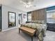 Comfortable primary bedroom featuring a decorative wood accent wall, a cozy sitting area and an ensuite bathroom at 8140 Laurel Run Dr, Charlotte, NC 28269