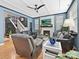 Cozy living room featuring a stone fireplace, hardwood floors, and plenty of natural light at 8140 Laurel Run Dr, Charlotte, NC 28269