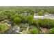 An aerial view shows a well-maintained neighborhood with mature trees, houses, and surrounding greenery at 1113 Urban Pl, Charlotte, NC 28209