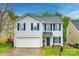 Charming two-story home featuring white siding, blue shutters, attached garage, and landscaped front yard at 1581 Arborgate Dr, Rock Hill, SC 29732