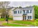 View of a two-story home with white siding, blue shutters, green lawn, and driveway at 1581 Arborgate Dr, Rock Hill, SC 29732