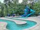 Resort-style community pool featuring a water slide, lap lanes, and ample seating for relaxation and recreation at 18418 Turnberry Ct, Davidson, NC 28036
