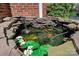 Decorative backyard pond with a waterfall feature, aquatic plants and colorful koi fish at 18418 Turnberry Ct, Davidson, NC 28036