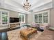 Sun-filled living room with large windows, coffered ceiling, a plush rug, and elegant decor at 2030 Radcliffe Ave, Charlotte, NC 28207