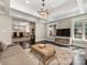 Relaxing living room with coffered ceiling, large windows, and open layout to kitchen at 2030 Radcliffe Ave, Charlotte, NC 28207
