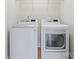 Bright laundry room with white washer and dryer appliances and overhead shelving at 2032 Summey Ave, Charlotte, NC 28205