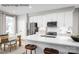 Modern eat-in kitchen features stainless steel appliances, white cabinets and expansive island with barstool seating at 2532 Ellen Ave # 1001F, Charlotte, NC 28208