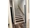 Clean and well-maintained staircase with contrasting treads and risers, adjacent to sleek black doors at 2656 Lee Lawing Rd, Lincolnton, NC 28092