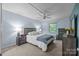 A nicely staged bedroom provides a serene atmosphere with soft lighting, light blue paint, and modern furnishings at 4754 Hedgemore Dr # O, Charlotte, NC 28209