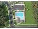 Overhead perspective of community pool with ample parking and well-maintained landscaping at 561 Mountain View Dr, Monroe, NC 28110