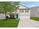 Charming two-story home with a well-manicured lawn, complemented by a two-car garage and a bright blue front door at 9612 Eagle Feathers Dr, Charlotte, NC 28214
