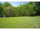 Large, well-maintained backyard with lush green grass, mature trees, and a storage shed at 10104 Silverling Dr, Waxhaw, NC 28173
