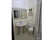 Compact bathroom with pedestal sink, wall mirror, and toilet; an efficient space for basic needs at 3025 School St, Claremont, NC 28610