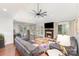 Cozy living room with a fireplace, comfortable seating, and access to outdoor space at 585 Highland Ridge Rd, Mooresville, NC 28115