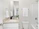 Clean bathroom with granite countertop vanity and a shower-tub combo, designed for comfort and style at 606 S 10Th St, Bessemer City, NC 28016