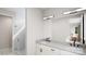 Bathroom featuring double sinks, white cabinets, and a walk-in shower at 8048 Cedarsmith Ct, Charlotte, NC 28217