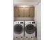Laundry room with new washer and dryer with cabinets for storage at 8048 Cedarsmith Ct, Charlotte, NC 28217