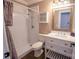Bathroom with vanity, mirror, walk-in shower, and modern fixtures and classic tile at 8810 Cool Meadow Dr, Huntersville, NC 28078