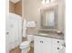Bathroom with a white vanity, granite countertop, white tile flooring and combined shower and tub at 9636 Cotton Stand Rd, Charlotte, NC 28277