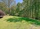 Lush backyard featuring mature trees, offering a private and serene outdoor space at 1413 Willow Oaks Trl, Weddington, NC 28104