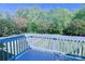 Spacious back deck with railing and a view of the lush, green backyard and surrounding trees at 143 S Gibbs Rd, Mooresville, NC 28117