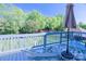 Relaxing deck view with an umbrella, outdoor rug, and beautiful trees at 143 S Gibbs Rd, Mooresville, NC 28117