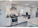 A modern kitchen features white cabinets, granite countertops, stainless steel appliances, and tile backsplash at 1473 12Th Street Nw Dr, Hickory, NC 28601