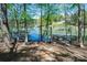 Scenic lake view with a private wooden dock, surrounded by lush trees at 179 Abington Ln, Troutman, NC 28166